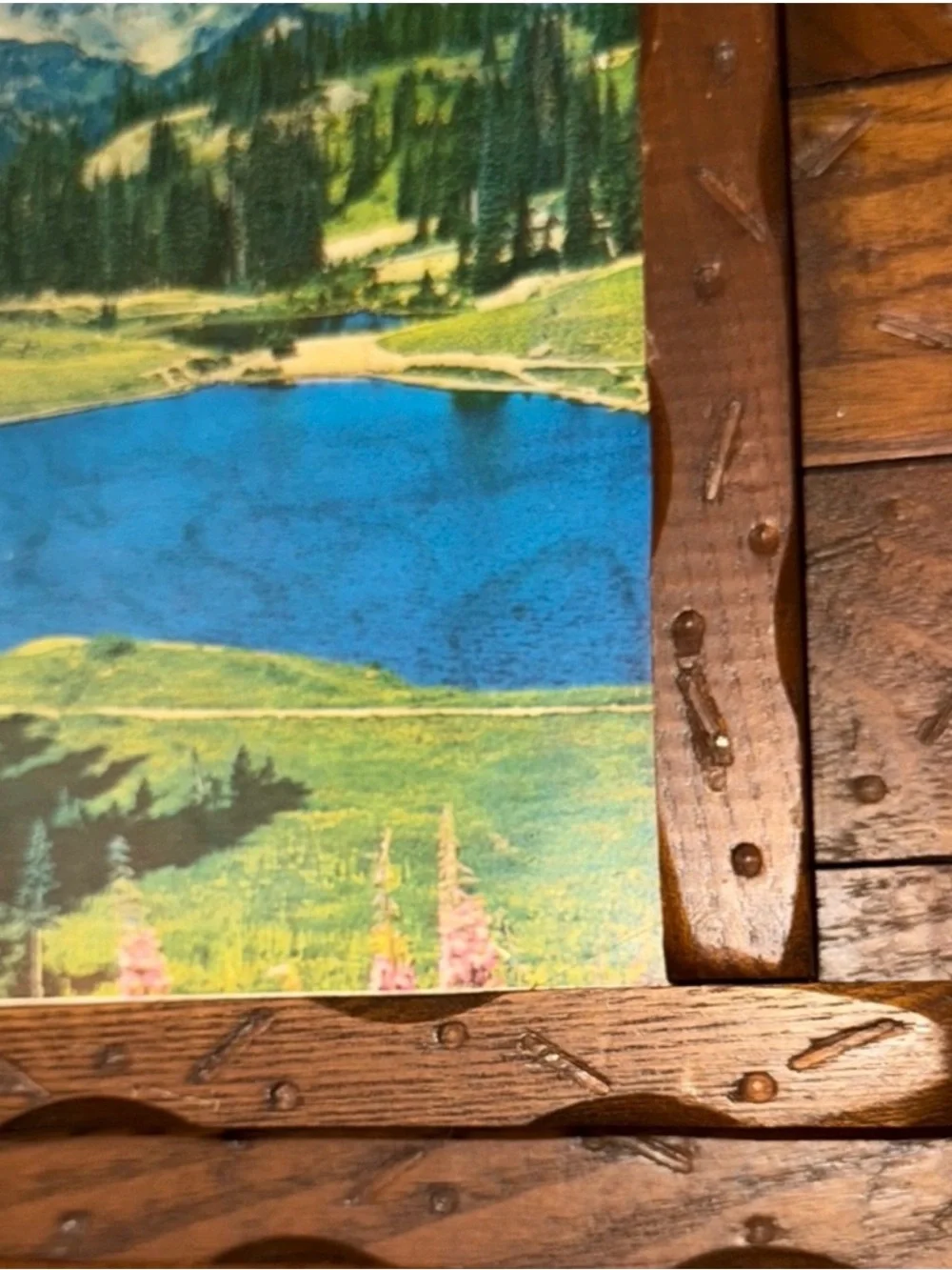 Handcrafted Brown Wooden Picture Frame with Scenic Landscape 14x11